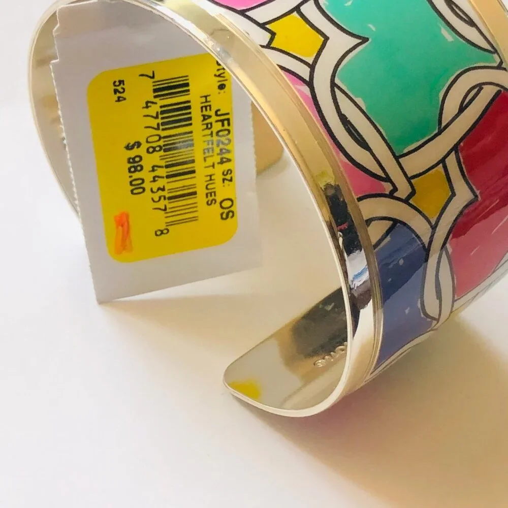 Brighton Multicolor Enamel Cuff Bracelet - Pink, Teal, Red, Yellow, Blue - Picture 5 of 6